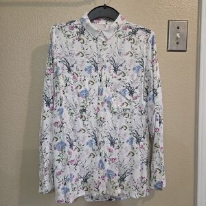 H&M Womens Floral White Button up Long Sleeve Shirt Size 4 Western Cowboy